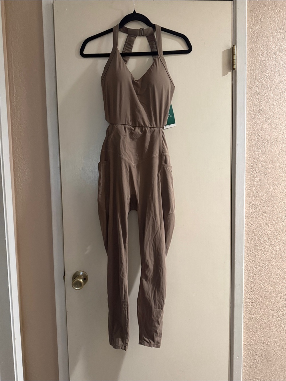 NWT Halara UltraSculpt V Neck Tummy Control Jumpsuit M taupe